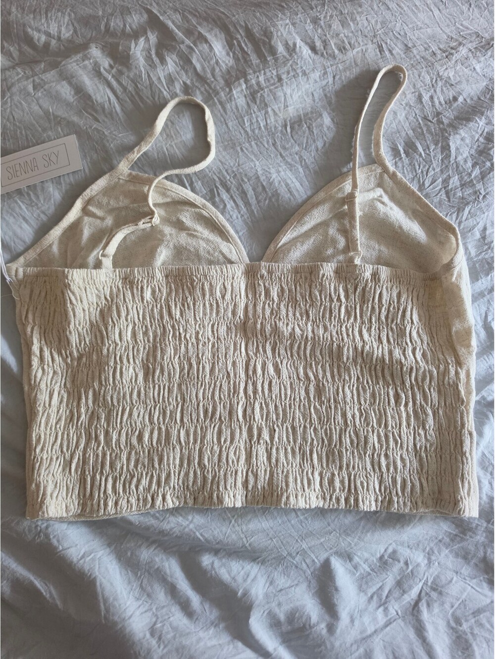 Sienna Sky Cream Cropped Tank Top with Adjustable Straps, Size Large - Picture 4 of 5